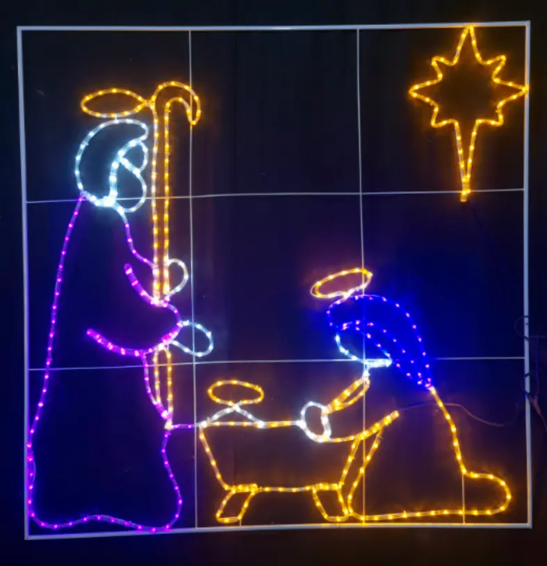 Outdoor Waterdicht Led Stalen Frame Jesus Geboorte Kerst Xmas Vakantie Feest Decor Motief Figuren Touw Lichten