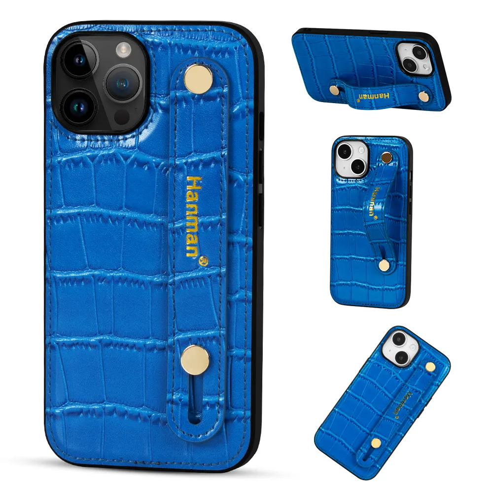 Suporte de suporte texturizado de couro personalizado para Galaxy S24 Ultra para iPhone 12 13 14 15 Pro Max caixa de telefone personalizado por atacado