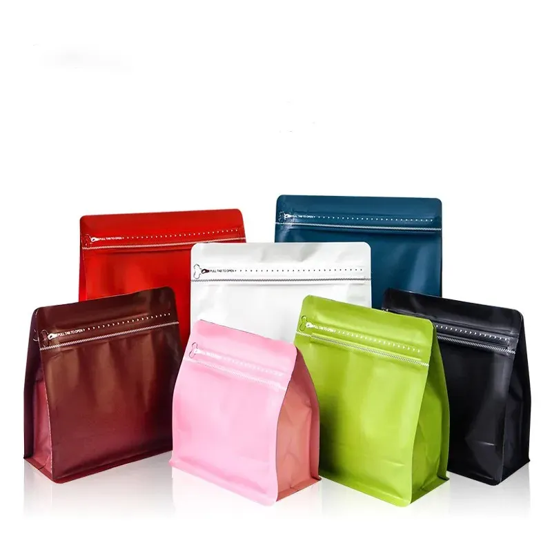 खाद्य और चाय पैकेजिंग के लिए एल्यूमीनियम द्वारा निर्मित वाल्व और जिपर फ़ॉइल के साथ कस्टम मुद्रित पर्यावरण-अनुकूल कॉफी बीन बैग
