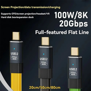 20cm 50cm 80cm USB C 20Gbps 5A ข้อมูล8K 100W สายแบนยืดหยุ่นสำหรับแล็ปท็อปแท่นชาร์จโทรศัพท์มือถือธนาคารพลังงาน