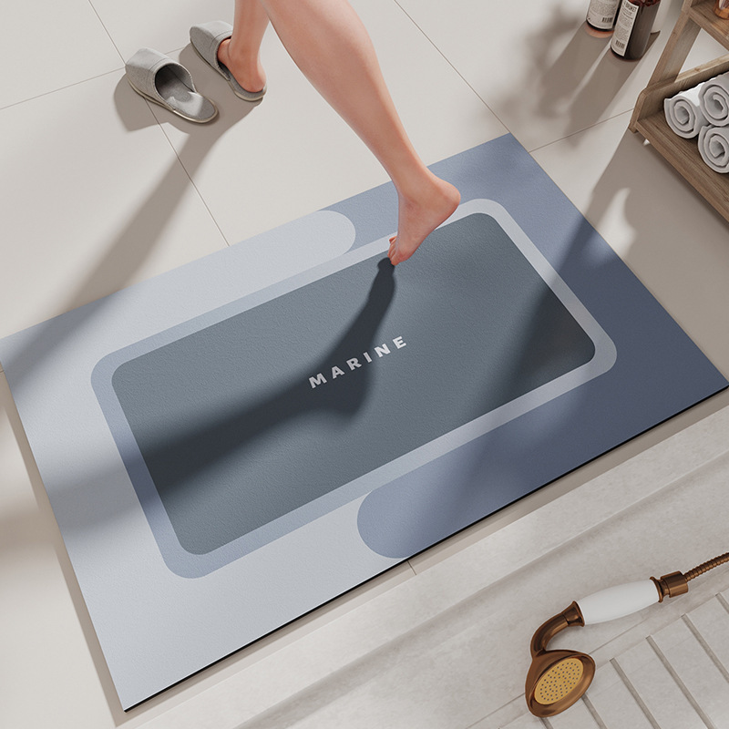 Tapis de bain en terre de diatomée - Carré Morandi bleu clair