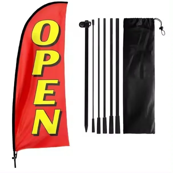 7FT Open Themed Feather Swooper Flag Banner Open Signs for Business Advertising with Carbon Fiber Pole Ground Stake