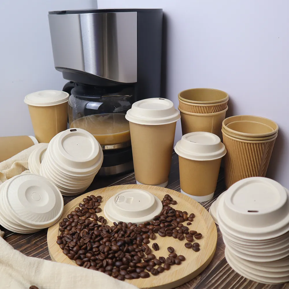 環境にやさしい生分解性堆肥化可能なカップは、スムージーとコーヒー用のサトウキビバガス90 mmラウンドカップアイスリッドをカバーします