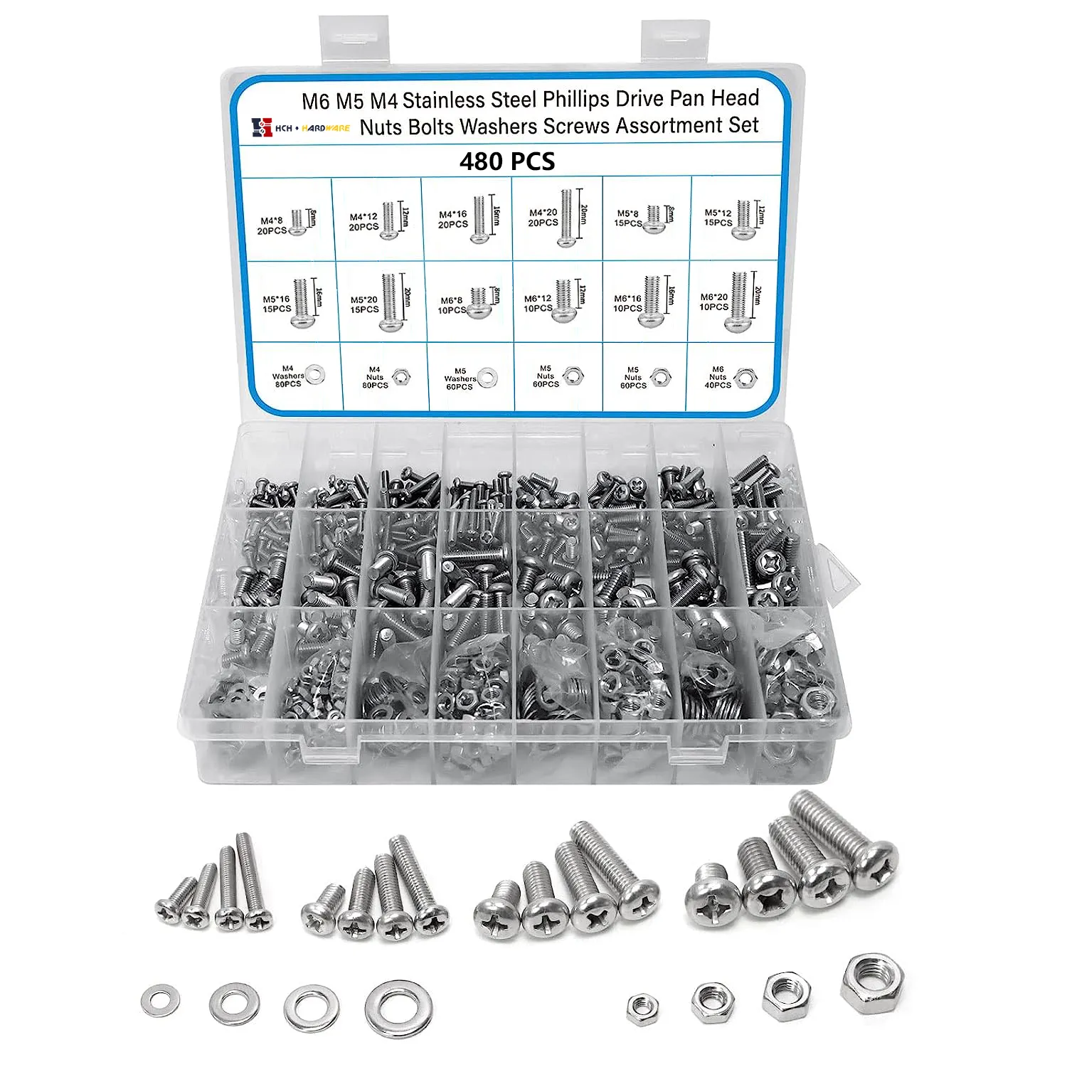 Phillips Pankop Diverse Moerbouten En Platte Ringen Set Roestvrijstalen Set Schroefhardware Assortiment Met Koffer