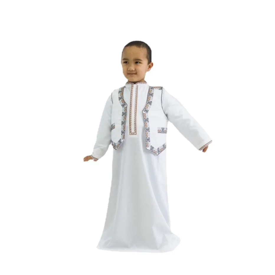 JM611-118 enfants musulmans bébé garçon abaya robe ensemble en gros manches longues vêtements robe costume logo personnalisé