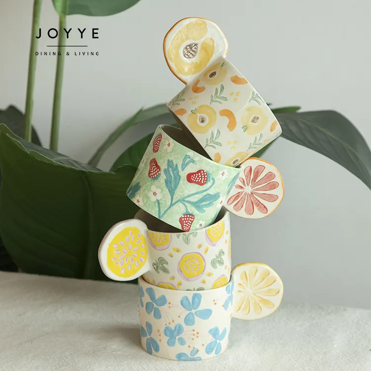 JOYYE ensemble de tasses et tasses en forme de fruits pomme peints à la main personnalisés 300ml tasses et tasses créatives organiques mignonnes