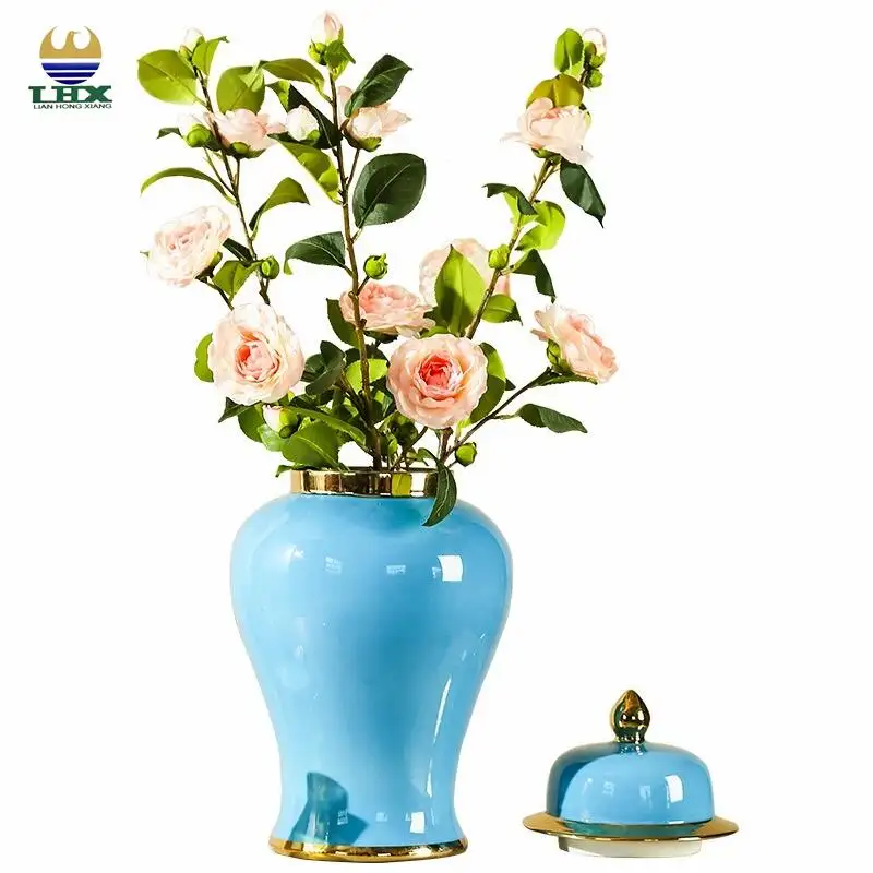 Jarra de vidro para decoração de casa, vaso de flores de cerâmica com desenho nórdico, jarra de vidro azul para decoração de casa