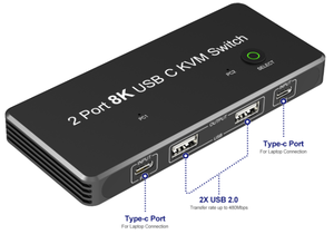 <strong>KVM</strong> <strong>Switch</strong> <strong>2</strong> Port USB C to Displayport With 3xUSB2.0 8K@60Hz 4K@144Hz Thunderbolt 3/4 DP1.4 for Monitor Mouse Keyboard Printer