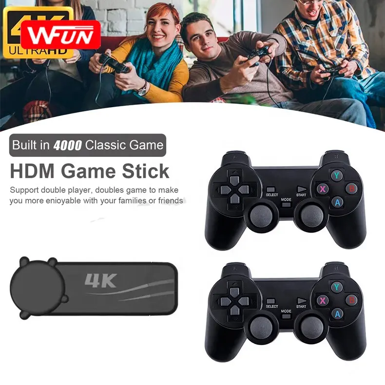 Wholesale 4k HD Game Stick Dual Wireless Gamepads Built-in 4000 Classic TV Video Games Kids Consola de video juegos