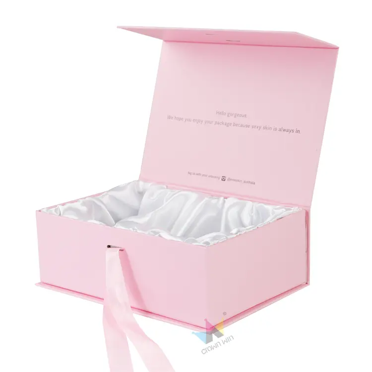 프리미엄 럭셔리 핑크 골판지 종이 선물 가발 머리 확장 마그네틱 새틴 설치 키트 사각형 고급스러운 피부 가발 종이 상자