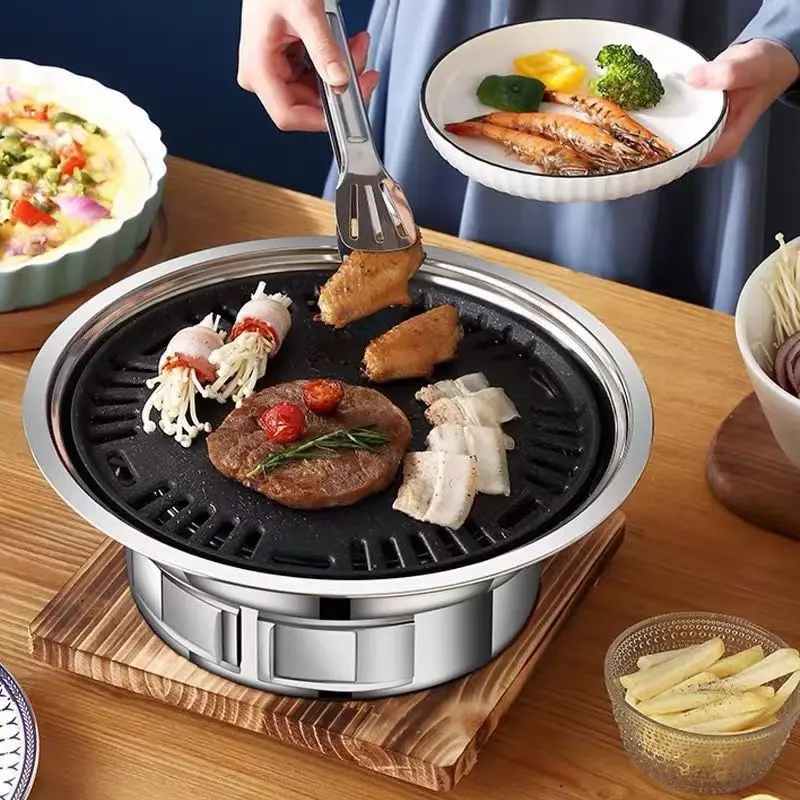 Grelha de churrasco de carvão coreano, 35cm churrasqueira doméstica, fogão de comprimido, fumador