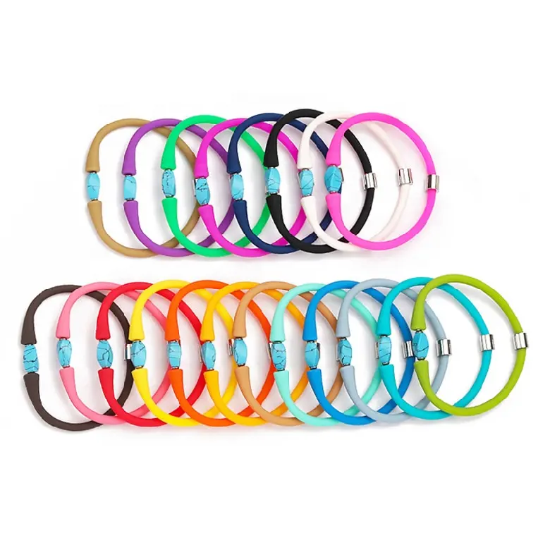 Bracelets d'amitié en Silicone pour femmes et hommes, bricolage, perles de Turquoise en caoutchouc extensible, prix de gros