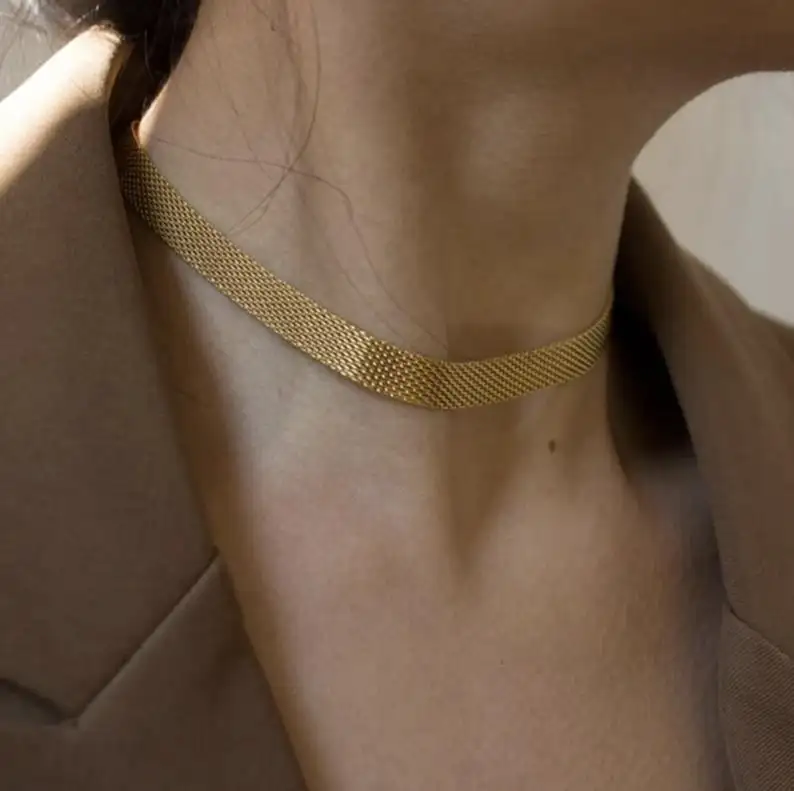 Модные ювелирные изделия 2021 ожерелье из звеньев из нержавеющей стали очаровательное винтажное ожерелье-чокер из сетчатой ткани с широкой цепочкой