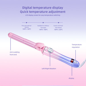 เครื่องดัดผมลอนเซรามิกสีชมพูอัตโนมัติสายไฟ LED หมุนได้เองหมุนได้360โลโก้ตามสั่ง - Product Image 4