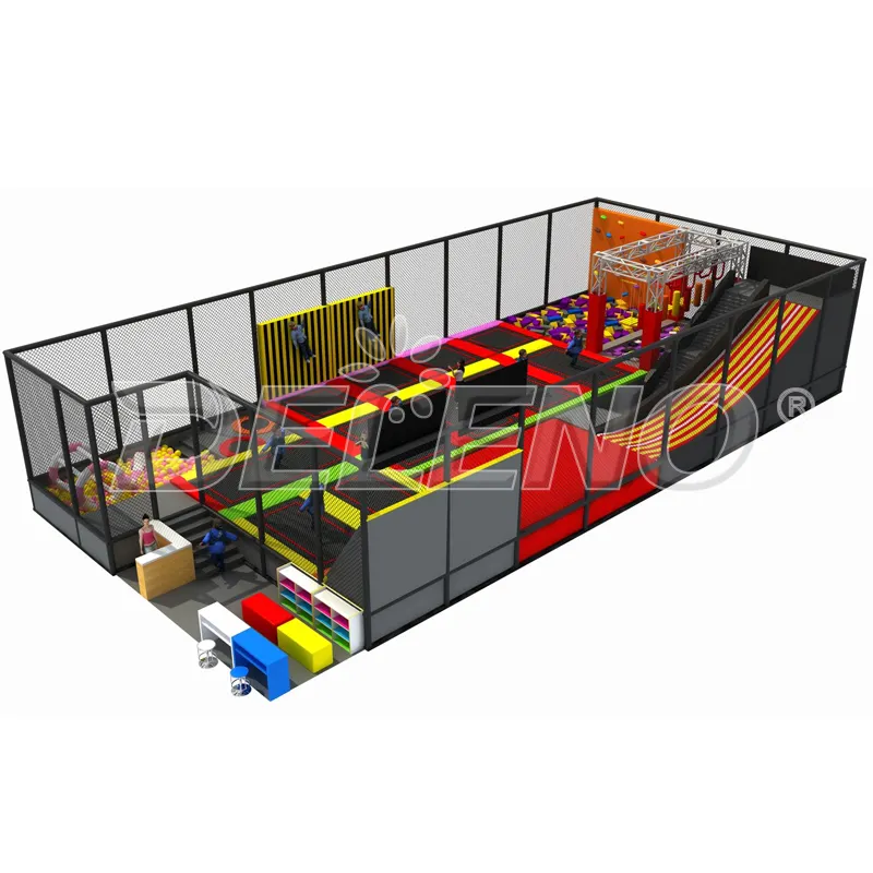 Desain disesuaikan warna-warni gaya baru Zona hiburan anak-anak taman bermain dalam ruangan dengan trampolin untuk dijual