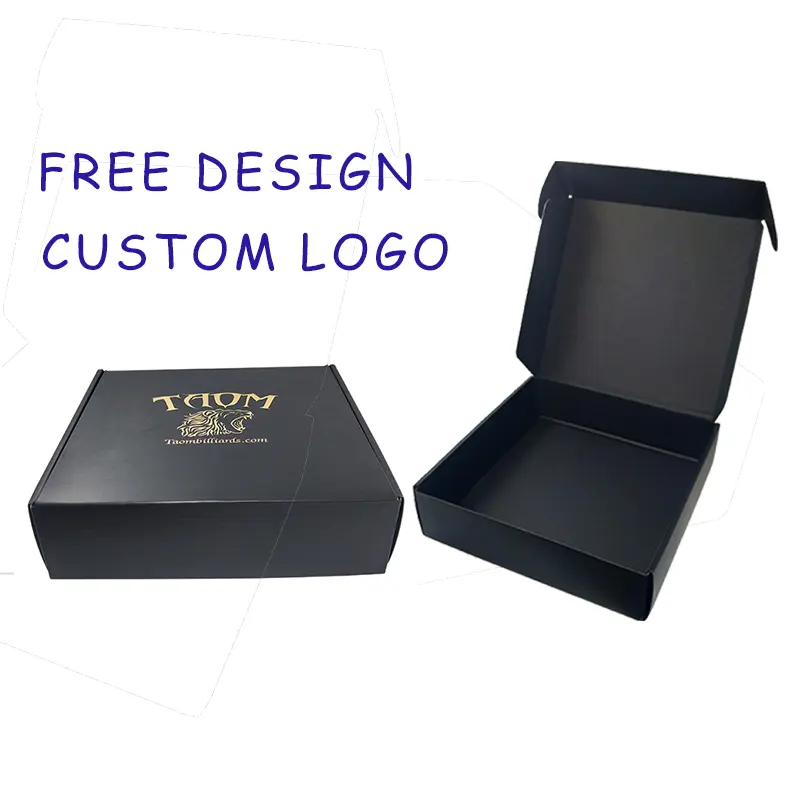 Caja de correo de regalo de papel corrugado negro mate de impresión personalizada Embalaje con estampado en caliente de lámina dorada