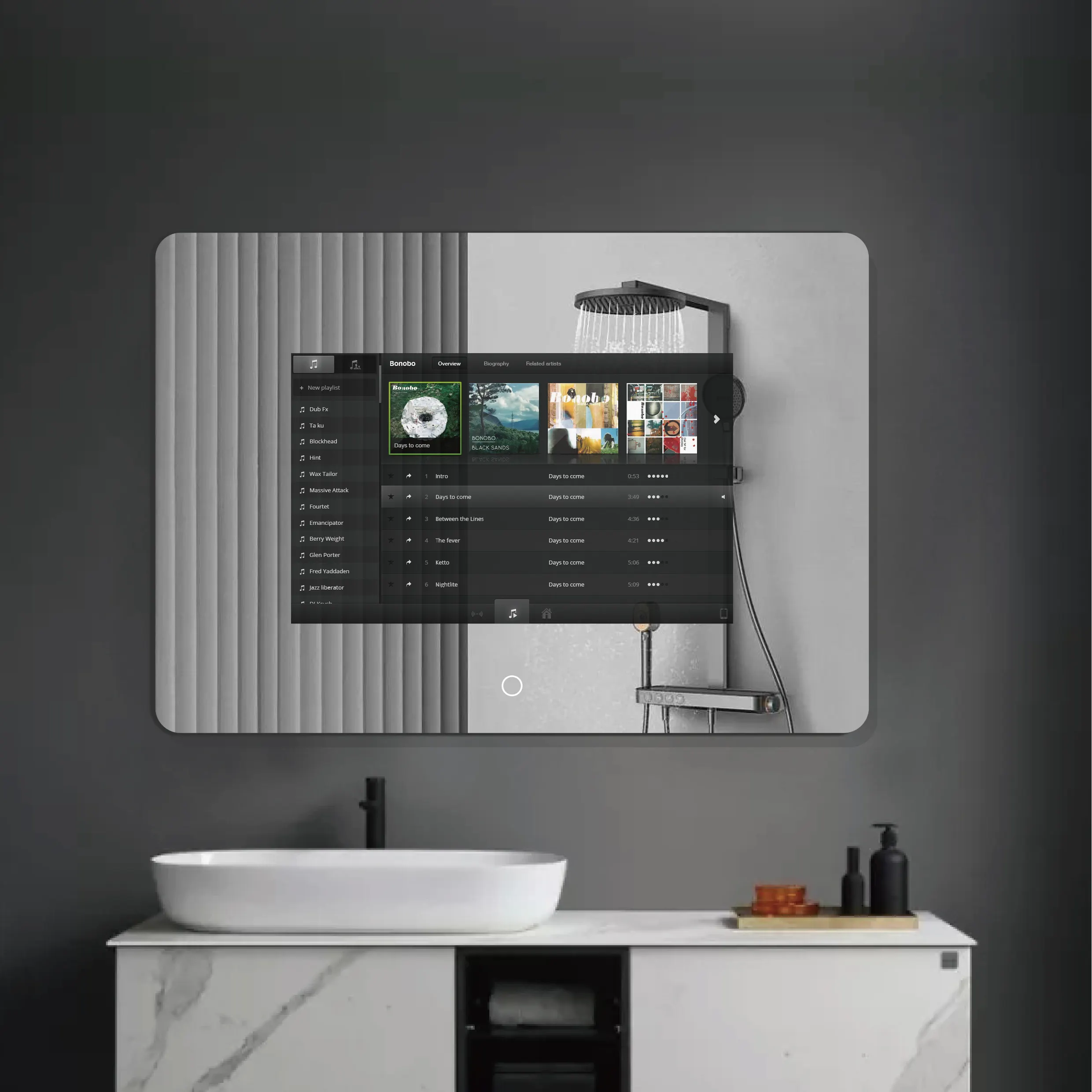 Système Android de miroir de TV de fonction complète à la maison de bain d'écran tactile de miroir intelligent avec l'affichage d'affichage à cristaux liquides