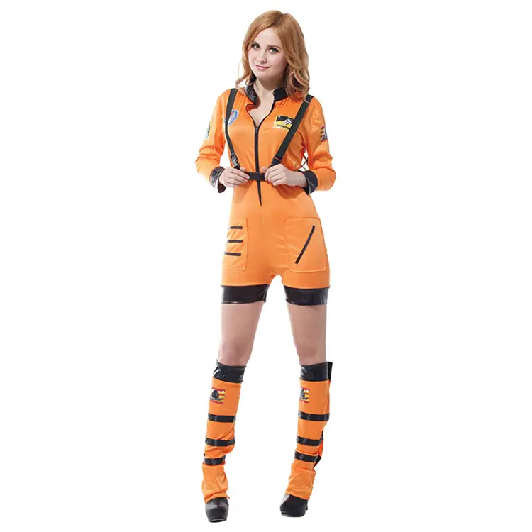 Femme Cosplay Orange Astronaute Vêtements Zipper Short Jumpsuit Space Suit Costume Pour Adulte