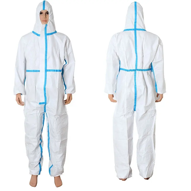 PPE Safety Chemical Cleanroom Custom Nonwoven Hazmat-Suit Medical Waterproof Type5/6 Suit For Spray Disposable Overall Coverall