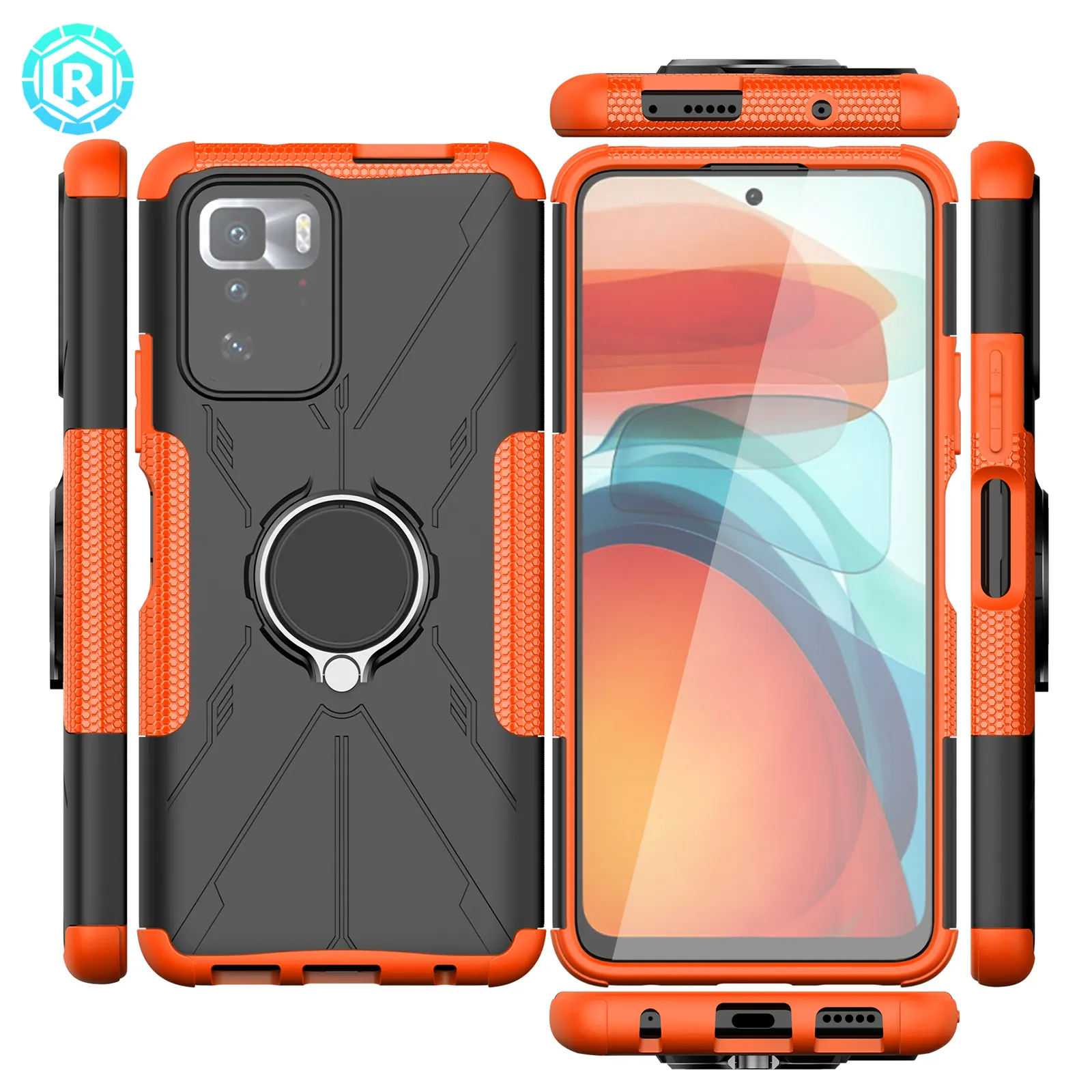 Coque de téléphone en TPU 2 en 1 pour Redmi Note 10 Pro 5G, antichoc avec anneau en métal, vente en gros