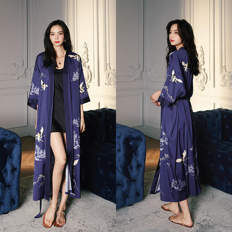 Pine and crane blue robe