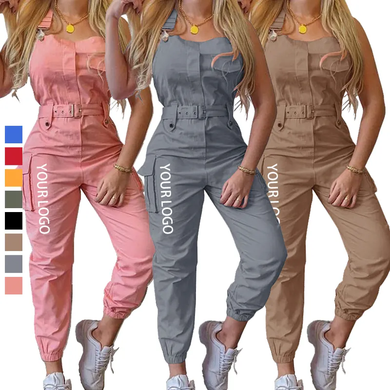 Summer outfits women 2022 woman overalls belt pocket onesies sleeveless playsuit workout jumpsuit rompers one piece jumpsuits