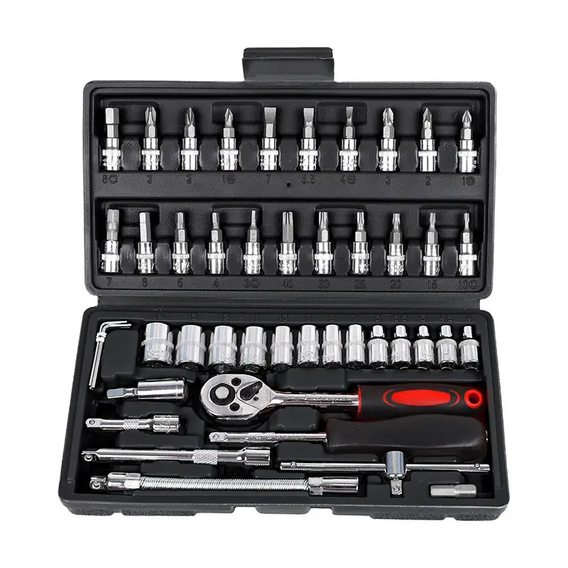 THPT 46 Pcs conjunto de soquete de catraca 1/4" kit de ferramentas caixa de ferramentas chaveiro chaveiro mecânica para reparo de automóveis