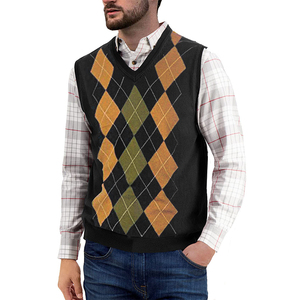 Custom Men's Argyle <strong>Pattern</strong> Sweater Vest With Rhombus &amp; V-Neck Sleeveless <strong>Tank</strong> Top for Sport for Gym Use Spring &amp; Autumn - Product Image 5