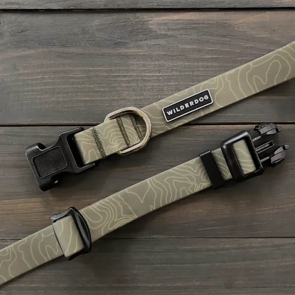 Waterproof Dog Collar, The rubber-coated webbing repels water and dirt, Matching dog leash
