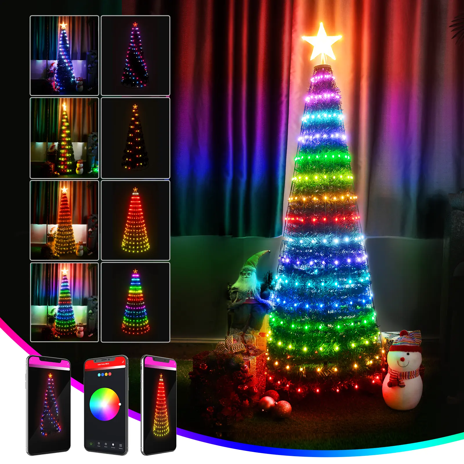 Dobrável árvores de natal fora decorações de natal 244 leds iluminados controle remoto por aplicativo inteligente pré iluminado árvore de natal