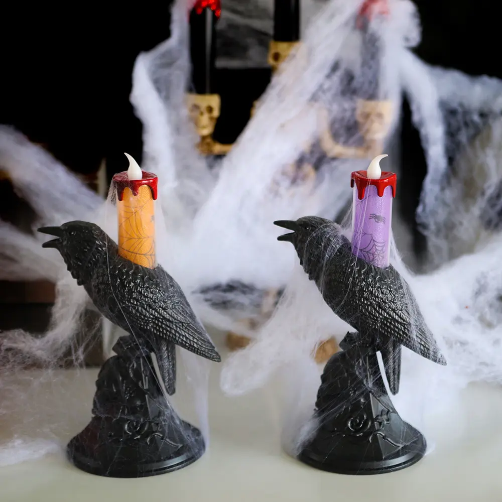 Lámpara de vela electrónica LED en forma de cuervo, decoración de Festival fantasma de plástico personalizable para accesorios de Halloween, adornos de candelabro