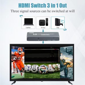 Box Package Fast Delivery Black Grey <strong>HDMI</strong> <strong>2</strong>.1 HDCP <strong>2</strong>.<strong>3</strong> <strong>Switch</strong> <strong>3</strong> in 1 Out 4K 120Hz <strong>HDMI</strong> Switcher 3x1 with IR Remote Control - Product Image 2