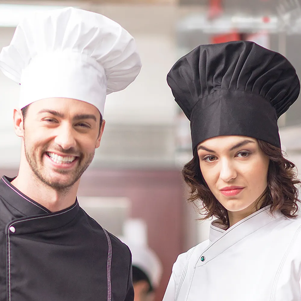 Cappello da cuoco berretto da cucina personalizzato in cotone bianco e nero ristorante Bar produttore cappello