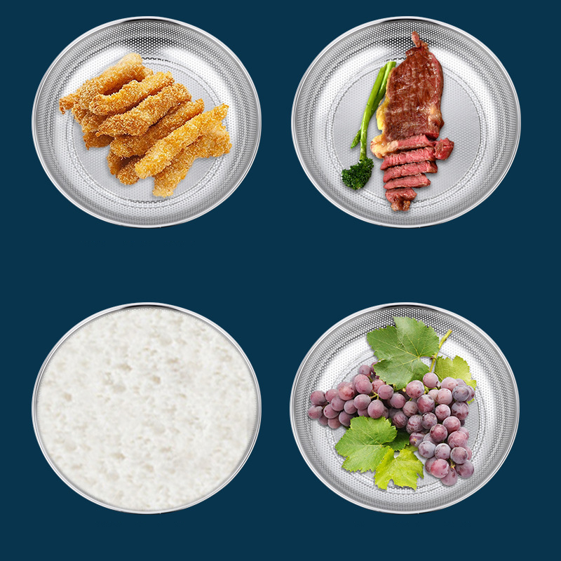 Round Steam Food Tray Multi-purpose Kitchenware Stainless Steel Flat Tray With Dense Holes