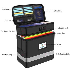 Caja de archivos ignífuga de dos capas con cerradura Organizador de almacenamiento plegable para colgar carpetas de archivos Bolsa de documentos de dos capas - Product Image 2