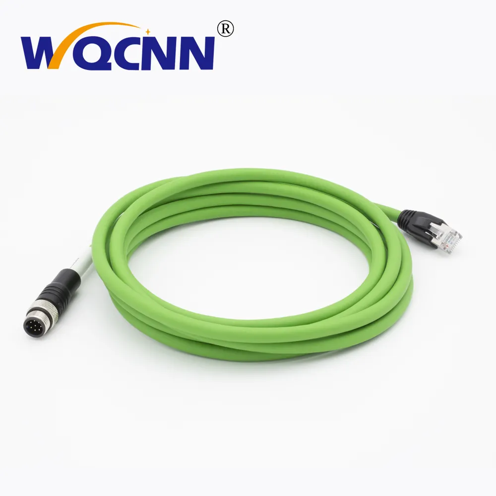 Kabel kamera industri konektor m12 X kode 8Pin jantan ke RJ45 Cat6 Ethernet sangat fleksibel 8 pin kabel penglihatan mesin