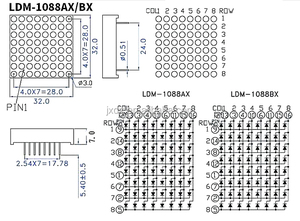 8*8 Dot Matrix 1088AS 3mm LED-Anzeige Gemeinsame Kathode Rot Super Bright 32*32mm Round Dot 8x8 - Product Image 3