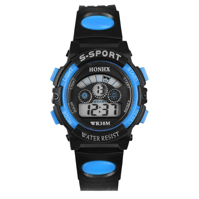 Honhx T63 37mm çocuk dijital saat su geçirmez çocuk çocuk dijital LED kuvars Alarm tarih spor kol saati mavi hediyeler