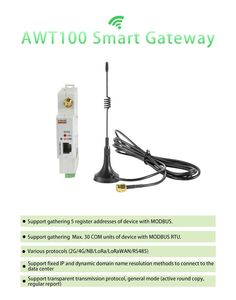 AWT100-WiFiHW Gateway with Rs485 Modbus-RTU Downlink and 4G Wifi Lora Ethernet Uplink Optional MQTT <strong>Protocol</strong>