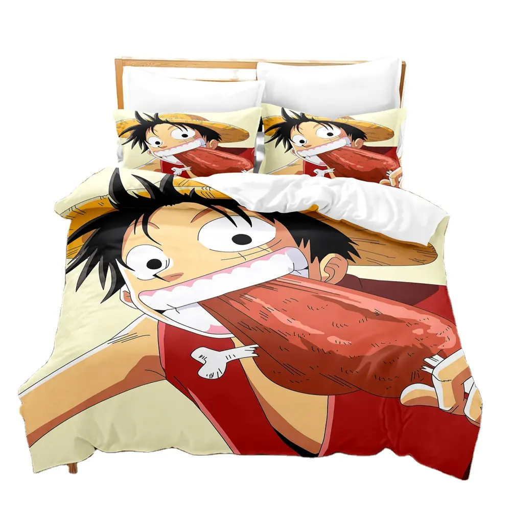 Funda nórdica directa de fábrica Juegos Policotton Juego de cama personalizado para niños Sábanas impresas en 3D Monkey D. Serie Luffy
