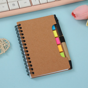 Muestra gratis Bloc de notas personalizado Set Kraft Cuadernos en espiral con bolígrafo y notas adhesivas Papel Kraft autoadhesivo para uso en la oficina