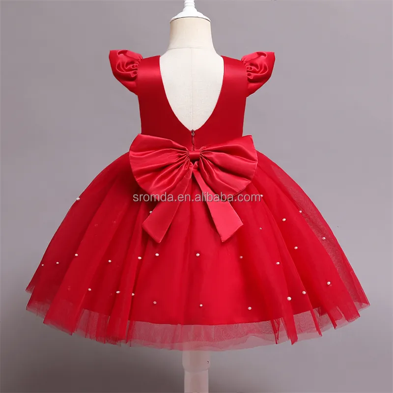 Vestido de tul con lazo rojo al por mayor, vestidos de tutú boutique para niñas y niños, vestido de fiesta para niños