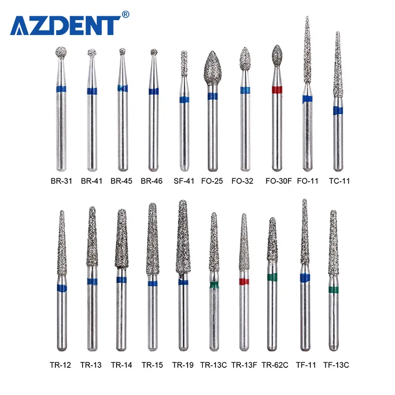 AZDENT楽器さまざまな種類のステンレス鋼歯科用ダイヤモンドバーセット