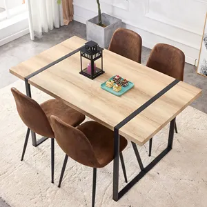 现代矩形餐桌，适用于4-6种可伸展的木材和金属，采用大理石饰面 - Product Image 6