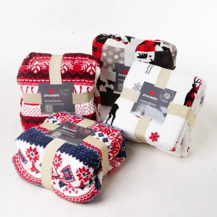 Cobertor de flanela coral estilo natal, cobertor de lã fleece, camada dupla, grosso, estampado, para o natal