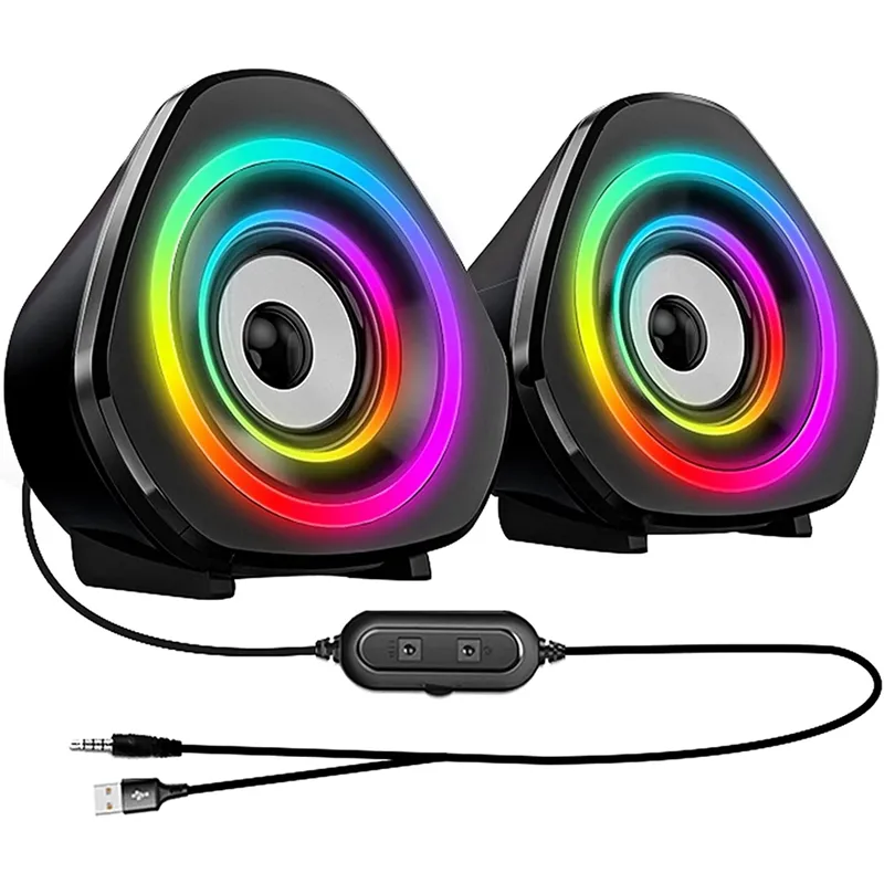 Vofull RGB-altavoz para ordenador portátil o de escritorio, dispositivo de Audio con distorsión inferior colorida, color negro, con altavoces integrados, 2,0