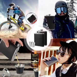 Tùy Chỉnh Whiskey Rượu Flagon Phễu Gift Set Thép Không Gỉ Rượu Du Lịch Đen Pu Da 6 7 8Oz Chai Rượu Vang Nồi Hip Flask - Product Image 6