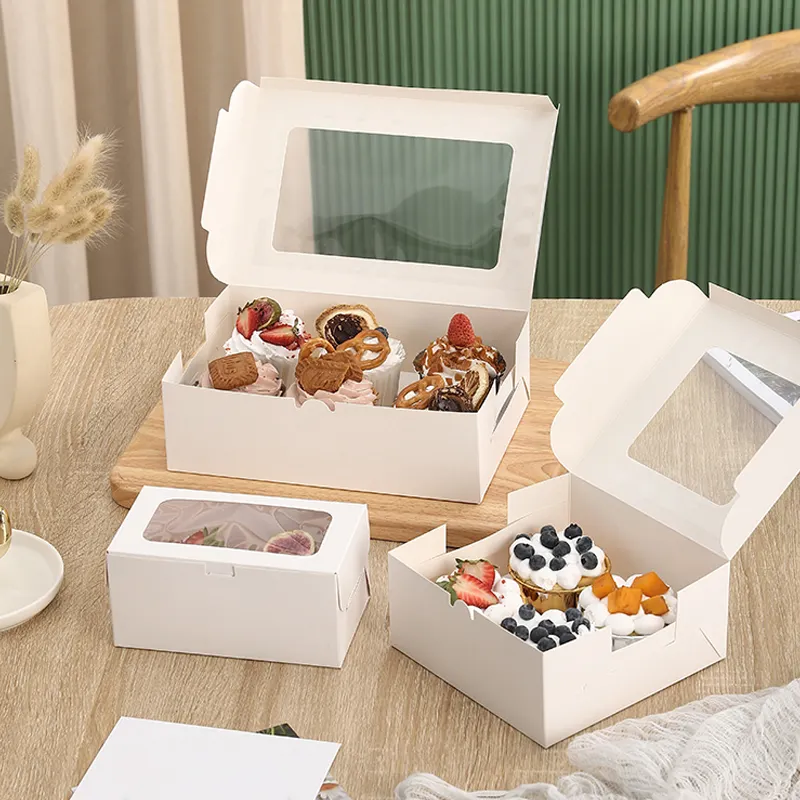 Gâteau blanc en carton personnalisé personnalisé avec fenêtre cupcake 4 trous et 6 trous boîtes d'emballage de cuisson