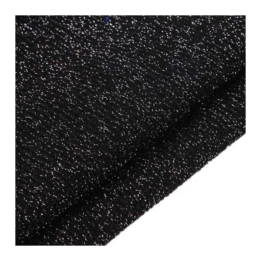 ผ้าโพลีเอสเตอร์เมทัลลิก Lurex,ผ้าถักแจ็คการ์ดสีพื้นมันเงาสีดำ