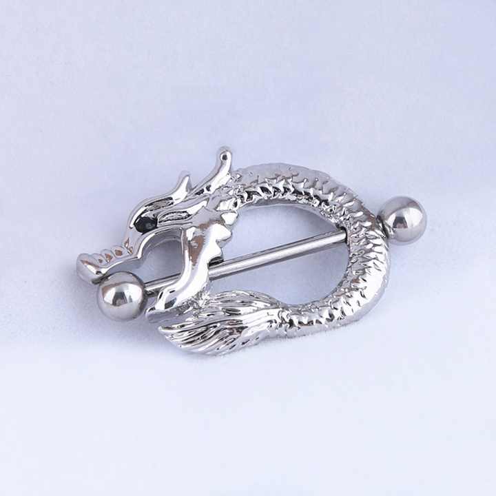 316l Chirurgische Titanium Stalen Tepel Punk Sieraden Chinese Draak Tepel Schild Doorboorde Tepel Ring